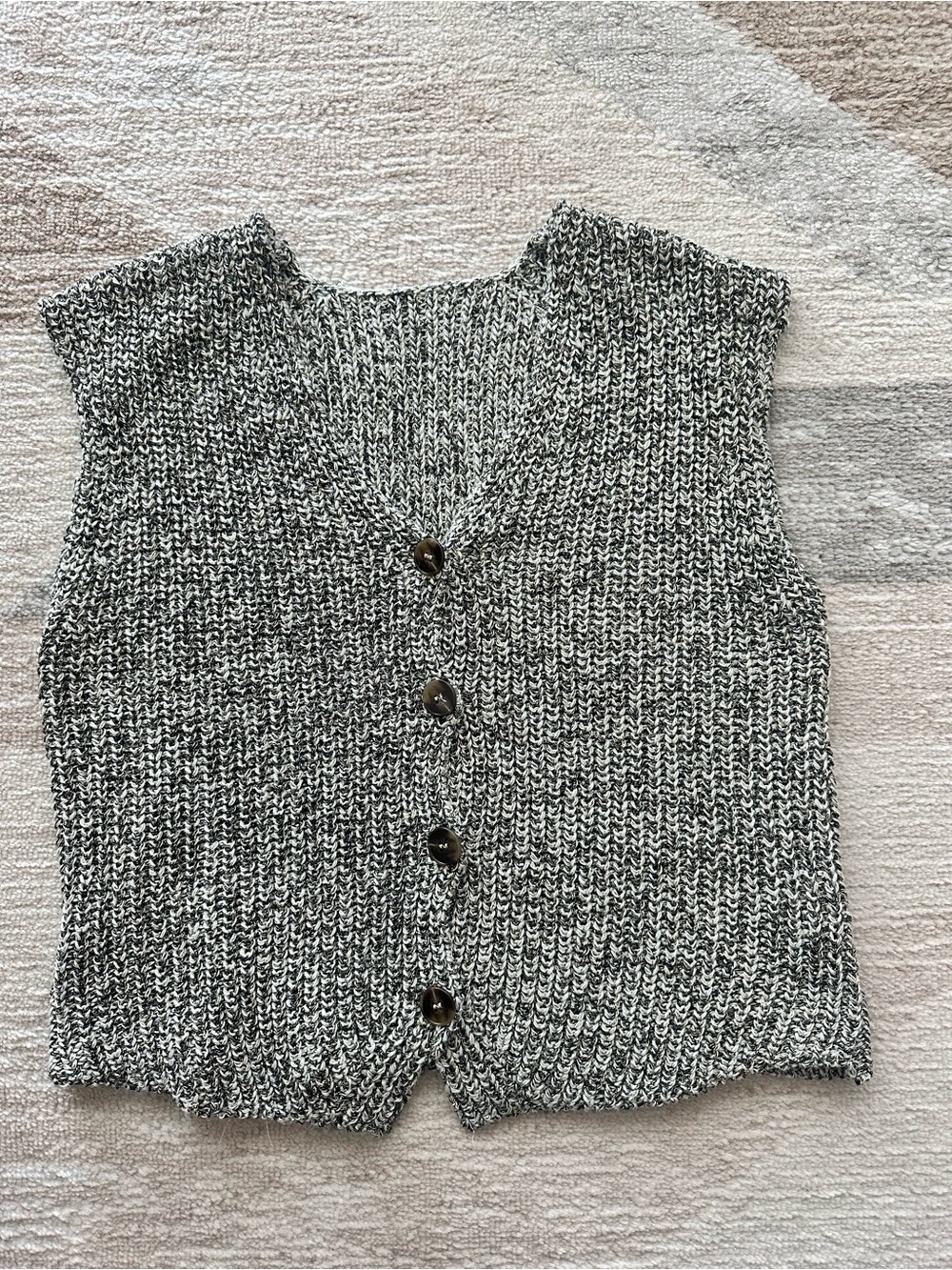 Commense Gray Marled V-Neck Button-Front Sweater Vest Size S